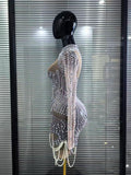 Sexy Pearl Full Diamond Hollow Dress Nightclub Bar Dj Gogo Dancers Stage Dress Female Singer Stage Performance Costume
