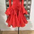 Women's Irregular Pleated Patchwork Fashion Long Flare Sleeve Waist Cinching Midi Dresses 2026 New Female Clothing