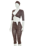 Polka Dot Print 3-Piece Set Women Headband+v-Neck Crop Tops+v-Waist Short Summer Fashion Classic Hottie Streetwear