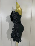 Luxury Chic 3D Beaded Flower Strapless Short Bodycon Bandage Dress Elegant Formal Party Prom Gown Birthday Wedding Guest Dresses