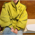 Women Short Trench Coat Lapel Collar Belt Waist Cinched Oversized Long Sleeve Windbreaker Jacket Shoulder Epaulets Spring Autumn