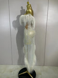 New Sparkly Rhinestone Off The Shoulder White Mesh See-Through Long Dress Sexy Eveing Party Birthday Nightclub Stage Costume