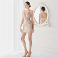 Elegant Women Short Evening Dress Sexy Straps Sequin Slim Bodycon Party Dresses Black Gold Female Vestidos De Soiree