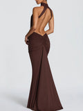 Solid Loose Spliced Folds Chic Dress for Women Halter Sleeveless Sexy Temperament Dresses Female Summer Fashion New