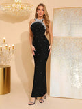 Off-Shoulder Sleeveless Bodycon Pearl Bead Diamond Maxi Dress For Women Elegant Fashion Club Evening Party Gown