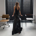 Sequin Deep V-neck Long Dress Women Chic Sleeveless Spaghetti Strap Backless Mermaid Dresses Lady Sexy Evening Party Wear New
