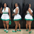 Women's Set Sleeveless V-neck Vest  + Pleated Skirts 2025 Summer Cute Street Beach Two 2 Piece Sets Outfits Tracksuit