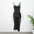Black Satin Lace Cutout Mini Dress Camisole Deep V Corset Buckle Bodycon Gown 2026 Summer New Nightclub Dating Party Streetwear
