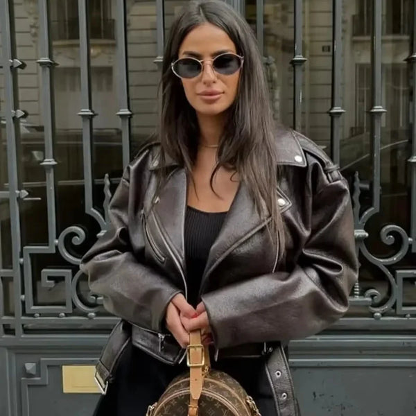 Light Faux Spring Autumn Women Retro Short Soft Leather Jacket Vintage Female Belt Zipper Coat Moto Biker Outwear Tops