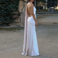 Solid Slimming Chic Dresses for Women Shawl Collar Sleeveless Off Shoulder High Waist  Long Dress Female