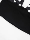Patchwork 2-Piece Set Women Backless Halter Low-Neck Vest+Folds Elastic Waist Short Fashion Polka Dot Print Suits