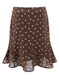 Casual Coffee Polka Dot Two Piece Set for Women Lace Trim Cami Sheer Mesh Ruffled Midi Skirt Set for Vintage Dates