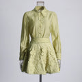 Solid Loose Two Piece Set For Women Lapel Long Sleeve Top High Waist Embroidery A Line Skirt Elegant Sets Female