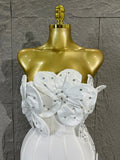 Strapless 3D Handmade Flower RhinestoneBandage Mini Dress Women Sky CorsetBodycon Short Cocktail Party Evening Dress