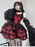 Olivegirl Black and Red Lolita Dress JSK Sweet Hotsweet Iolita Dress Cute Anime Cosplay Female Dress Birthday Party Party