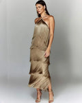 Solid Spliced Tassel Dresses for Women Halter Sleeveless High Waist Temperament Dresses Female Fashion New