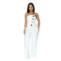 Women's Elegant Button Strapless Sleeveless Irregular Jumpsuits One Piece Metal Button Decor Overalls Outfit Night Clubwear