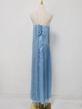 High End Parties Blue Tassel Accent Strapless Maxi Dresses for Women Sleeveless Backless Slimming Skirt for Formal Events
