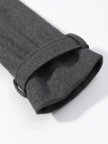 Gray Minimalist Woolen Coat for Women Stand Collar Long Sleeve Pathowrk Single Breasted Loose Casual Jacket Female