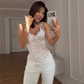 Sexy Women's Printed Fishbone Sling Top Slim Sleeveless Waist Cinched Strap Vest 2026 Summer Lady Holiday All-match Tops