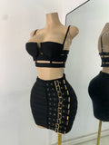 Women's Glitter Crop Top Short Skirt Bandage Sets Nightclub Performance Outfit Two Pieces Party Birthday Clothing
