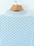 Elegant Sweet Blue Polka Dot Playsuit for Women Puff Sleeve Cutout Design Lace Trim Slimming Playsuits for Vacation