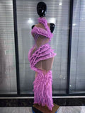 Purple Color Women Sleeveless Sexy Ruffles Mesh See Through Bodycon Long Dress Red Carpet Celebrate Show Girls' Performance Wear