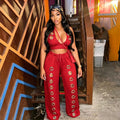 Metal Hole Sexy Outfits Women Sexy Crop Top and Matching Legging Set Two-Piece Pants Set Birthday Night Club Skinny Suits