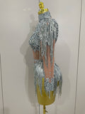 Women Sparkly Rhinestone Sequin Tassel Stretch Bodysuits 2025 New Arrival Birthday Party Nightclub Dj Stage Performance Costume
