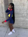 Casual Tracksuit 2-Piece Set Women Patchwork Zip Letter Print Jacket+Drawstring Shorts Matching Simple Sporty Outfit