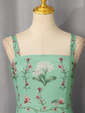 Boho Garden Parties Floral Print Maxi Sundress for Square Collar Sleeveless High Waist Slim Tiered Skirts for Casual Outings