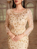 Long Sleeve Mermaid Evening Dresses Embroidery Long Gown Elegant Formal Dress Women Party Club Bodycon Bridesmaid Dress