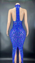 Flashing Silver Rhinestone Crystals Fringes Transparent Short Dress Birthday Celebrate Costume Evening Dancer Dress