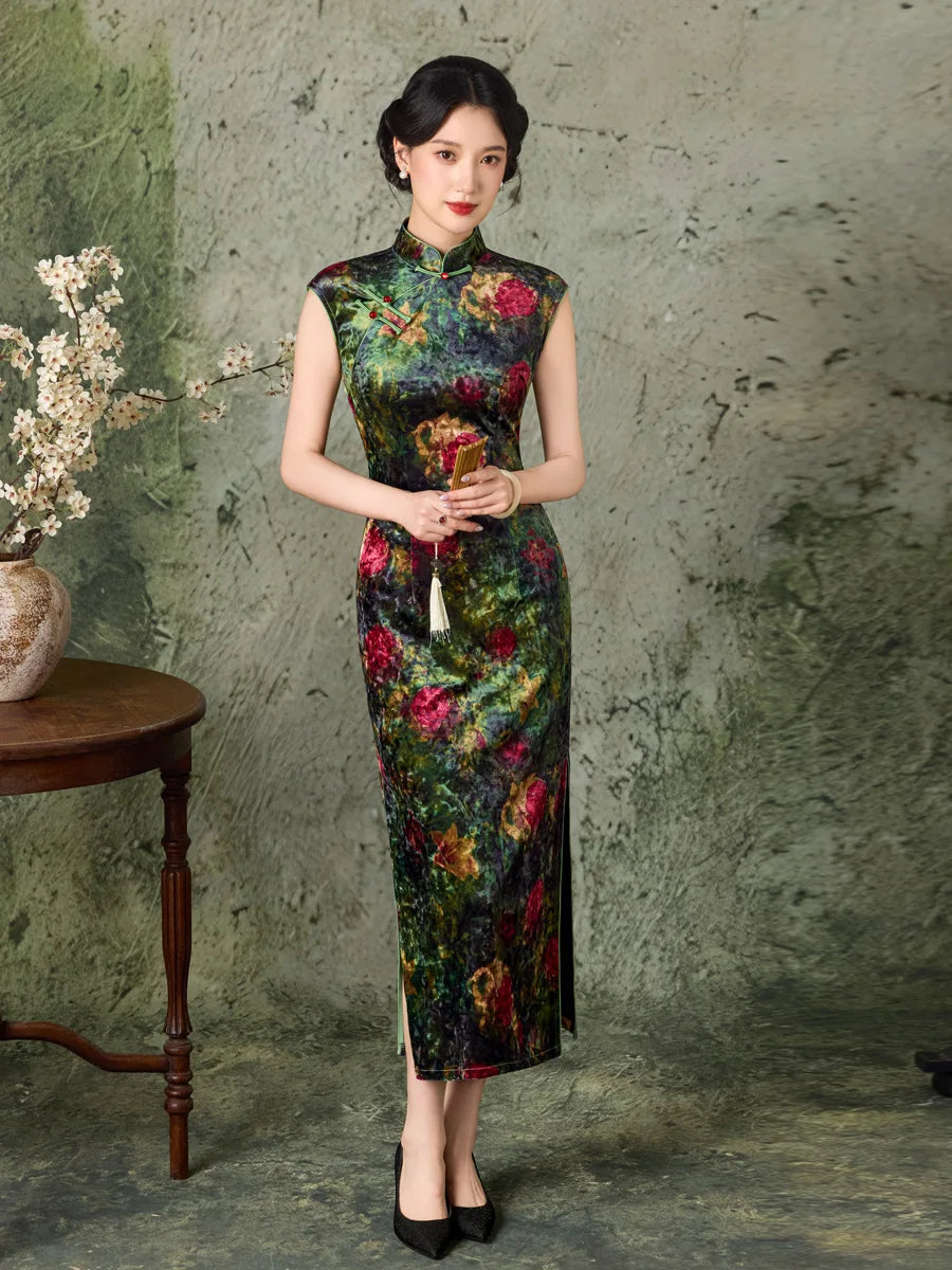 Velvet Cheongsam Temperament High-end Women's New Chinese Style Improved Autumn Old Shanghai Retro Qipao New Chinese Style Dress
