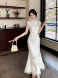 Olivegirl 2026 Embroidered Jacquard Lace Splicing Long Dress Cheongsam Chinese Improved Qipao Summer High End Women's Clothing