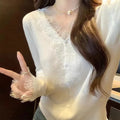 White Lace Knitted Cardigan for Women Elegant V Neck Button Sweater Cardigans Knitwears New Winter Autumn Clothing Black Jumpers