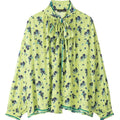 Bow Tie Neck Women Floral Print Set Long Puff Sleeve Cuff Trim Loose Blouse Vibrant Ethnic Midi Skirt Straight Hem Street Daily