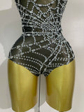 Sparkly Diamond Sexy Mesh Stretch Bodysuits Women Evening Nightclub Bar Party Show Gogo Dancer Clothing Stage Costume