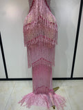 Women Luxury Prom Gowns Sparkly Rhinestones Tassel Mesh Maxi Long Luxury Birthday Celebrity Sexy Evening Club Party Dresses