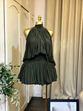 Women's Dress Set Sleeveless Halter Ball Gown Mini Dress and Shorts Elegant Holiday Birthday Two 2 Piece Set Outfits