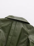 Simpel Basics Patchwork Belt Leather Jacekt for Women Lapel Long Sleeve Spliced Zippers Casual Office Coats Female