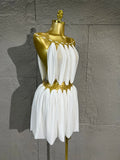 Lady's Sexiness Gold Metal Ring Decor Chiffon Cutout WaistMini Dress Suitable Women Cocktail Dinner Party Performance Outfit