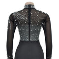 Women Long Sleeve Birthday Dresses Sexy Hot Diamond Process Pearl Beading Sexy See Through Dress Party Club Night Dress