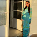 Women's Chic Printed Mesh Maxi Dress Bodycon Long Sexy Beach Swim Party Dresses New Holiday Vacation Cover Up Casual Outfit