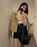 Retro Suede Coat Women's Hong Kong Style Double Breasted Suit Collar Winter New Arrival Chic Lightweight Luxury Coat