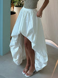 White Loose Spliced Folds Skirts for Women High Waist Streetwear Irregular Skirt Female Summer Fashion Style New