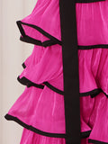 Hit Color Ruffles Cake Maxi Dress for Women Square Collar Off The Shoulder Spliced Bow Evening Temperament Dresses Female