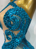 Women Luxury Blue Rhinestones Sequines Mesh Transparent Long Dress Club Evening Party Dress Birthday Photoshoot Clothing