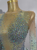 Sexy Mesh See Through Sparkly Rhinestone Tassel Long Sleeves Mini Dress 2026 Women Latin Dance Nightclub Party Club Stage Wear