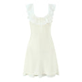 Solid Spliced Lace Up Slimming Dresses for Women Square Neck Sleeveless High Waist Mini Dress Female